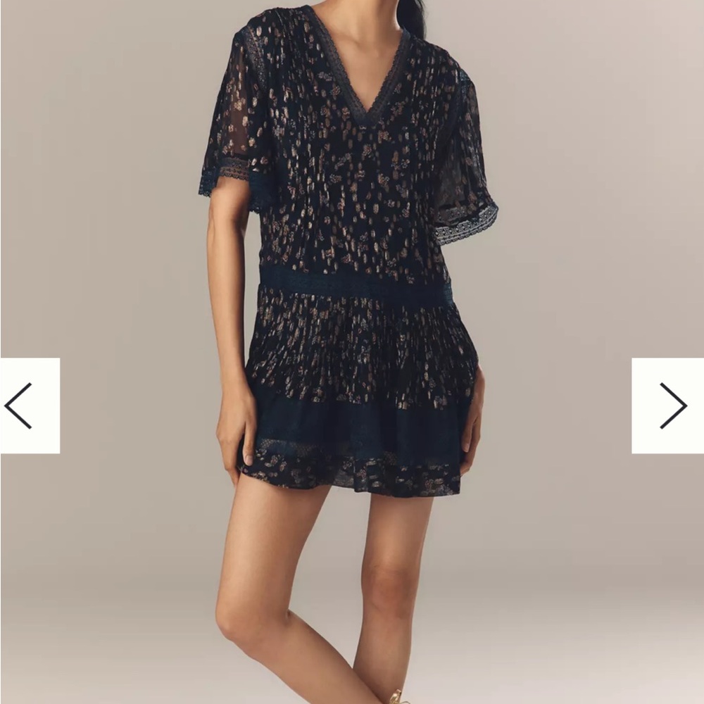 Maeve V-neck Lurex Tiered Mini Dress